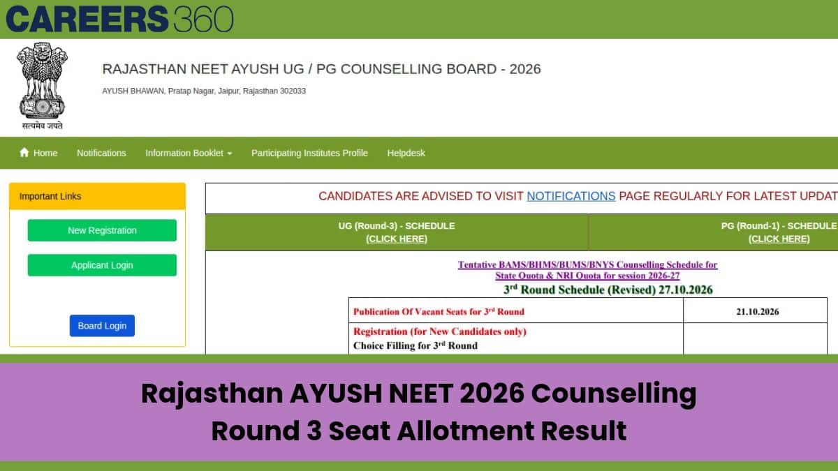 Rajasthan AYUSH NEET 2026 Round 3 Seat Allotment Result (October 28): Download PDF